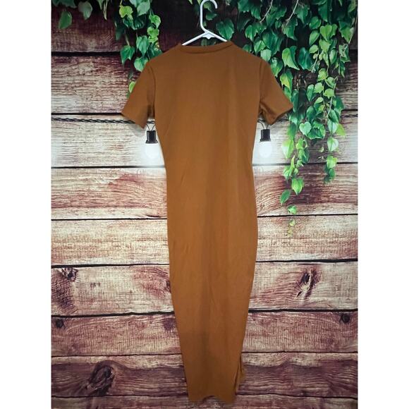 Free People Maxi Dress Bodycon Cinch Tie Slit Rust Orange Minimalist Fall Small - Picture 4 of 4